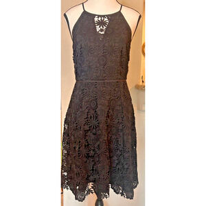 White House Black Market Silk Lined Black Crochet Halter Dress Size 2